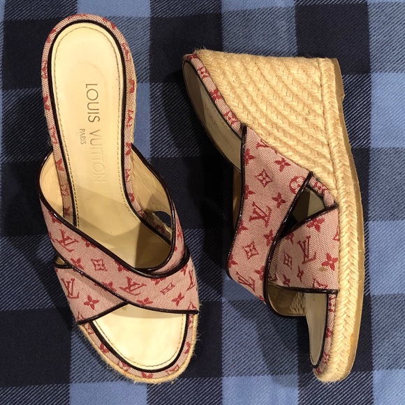 Louis Vuitton canvas fabric wedges - Picture 1 of 8